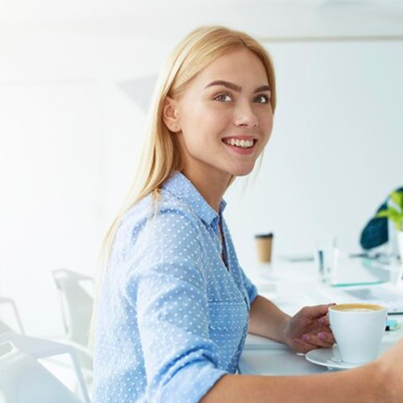 A relaxed employee in 's offices